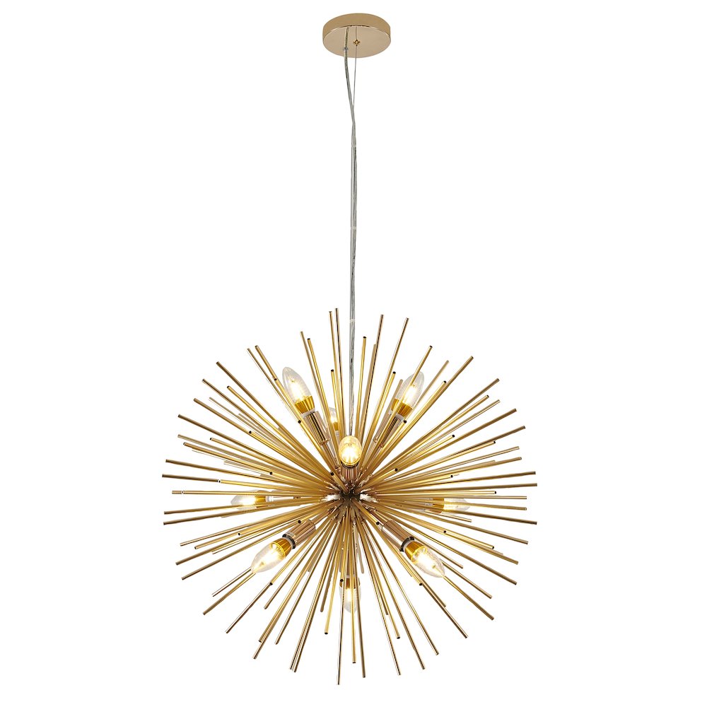 9-Light Gold Iron Chandelier With Aluminum Rods. Picture 1