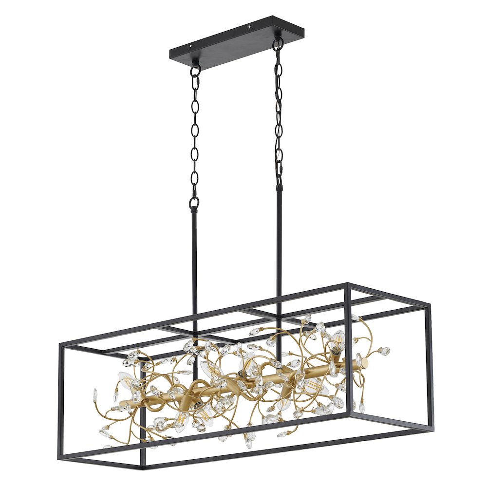 8-Light Black Cage Chandelier With Gold Branch And Clear Crystals. Picture 2