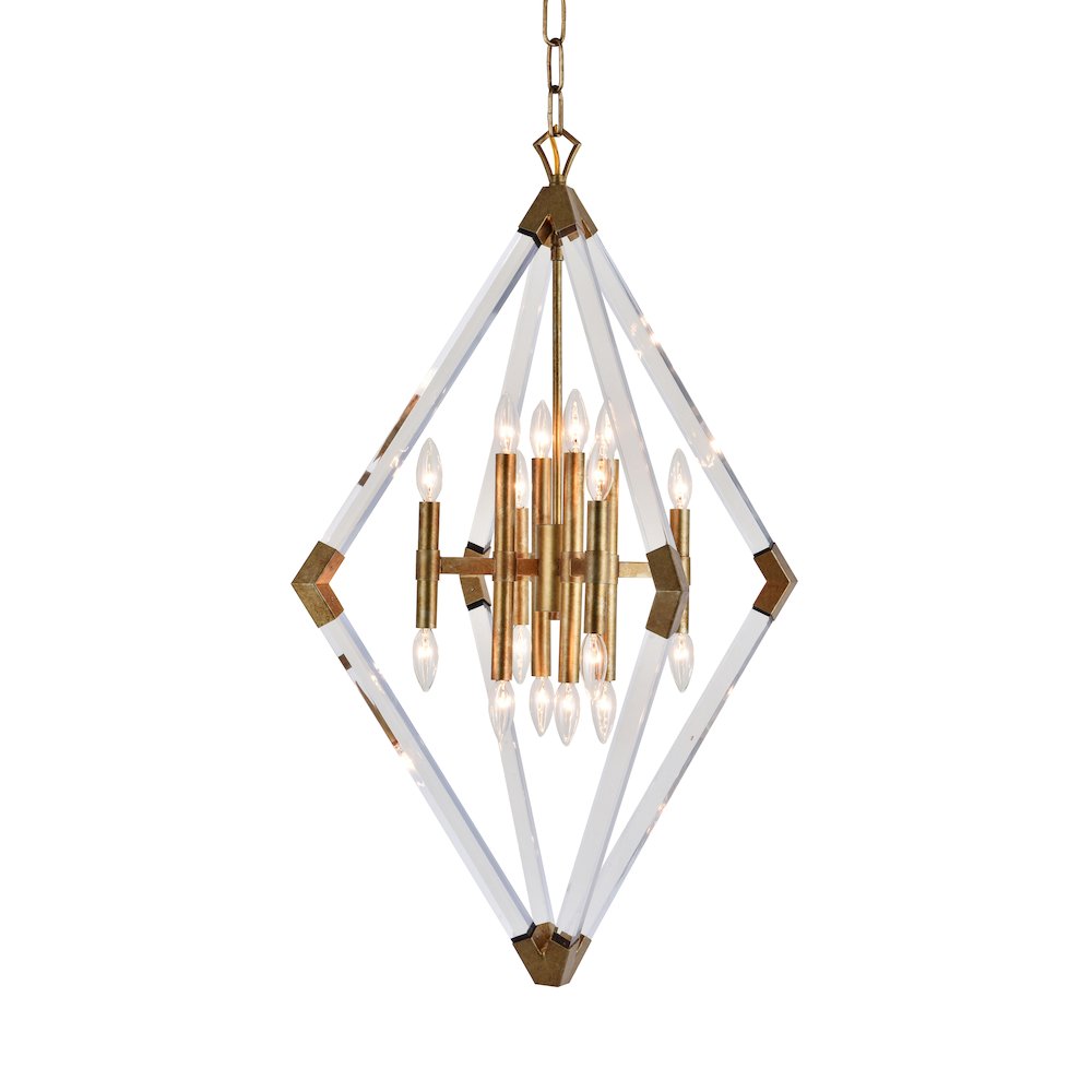 16-Light Antique Gold Chandelier With Clear Acrylic Arms. Picture 1