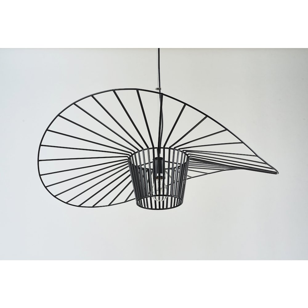 1-Light Black Iron Pendant In A "Hat" Shape. Picture 3
