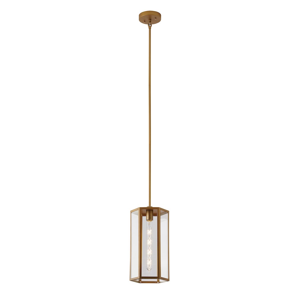 1-Light Brass Outdoor Pendant With A Clear Glass Shade. Picture 1