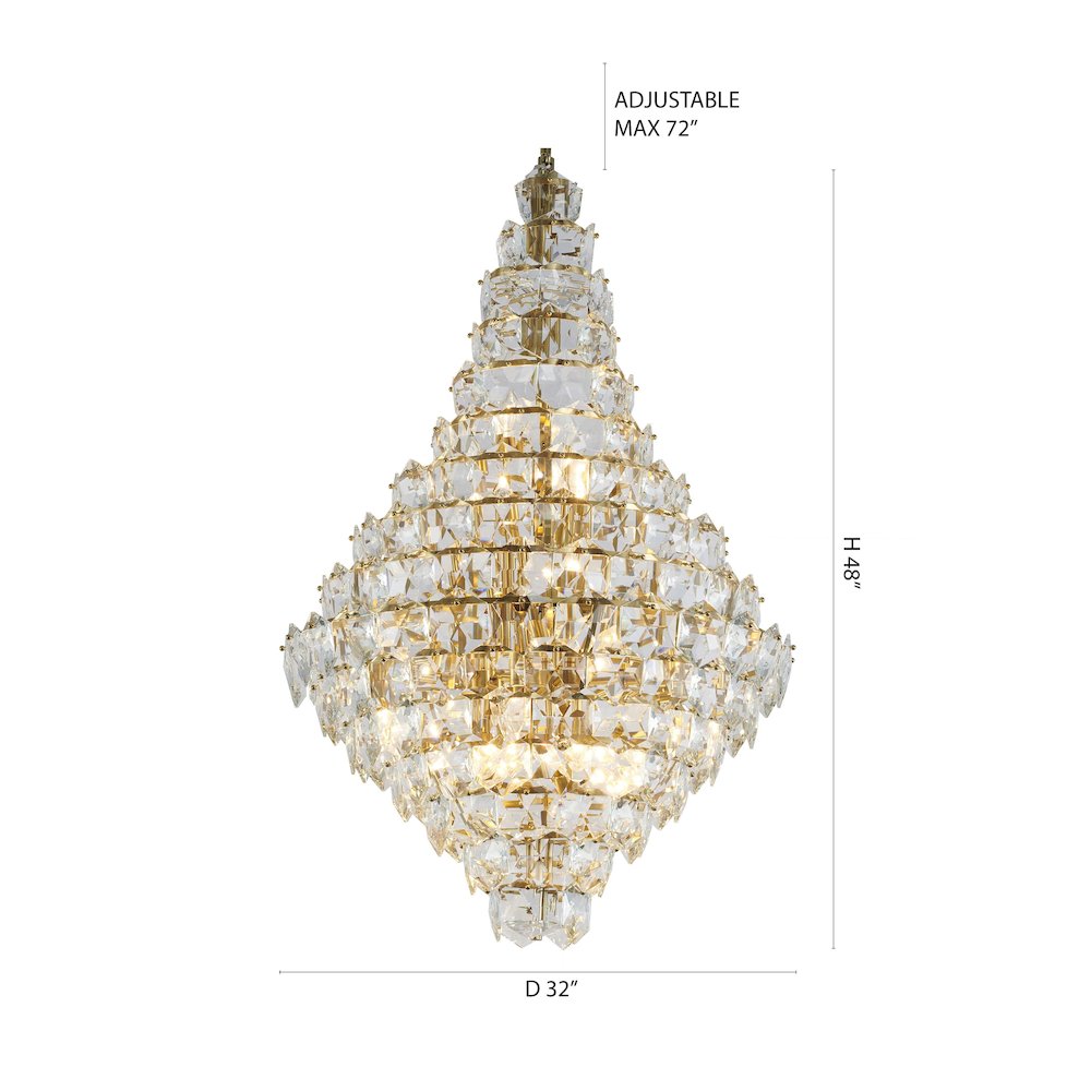 27-Light Brass Chandelier With Clear Hanging Crystals. Picture 2