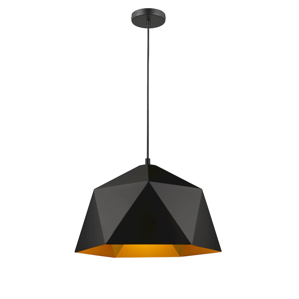 1-Light Black Metal Shade Pendant With A Gold Interior. Picture 1