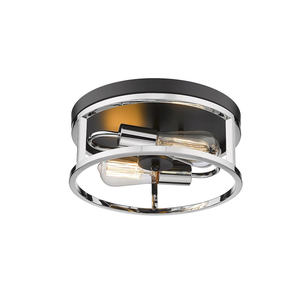 2-Light Black And Chrome Metal Flush Mount. Picture 1
