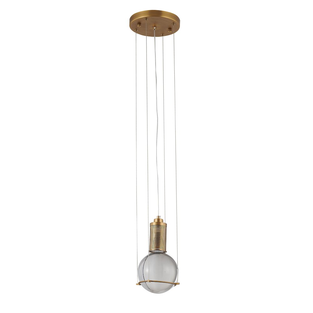 1-Light Antique Brass Metal Single Pendant With A Clear Crystal Ball. Picture 2