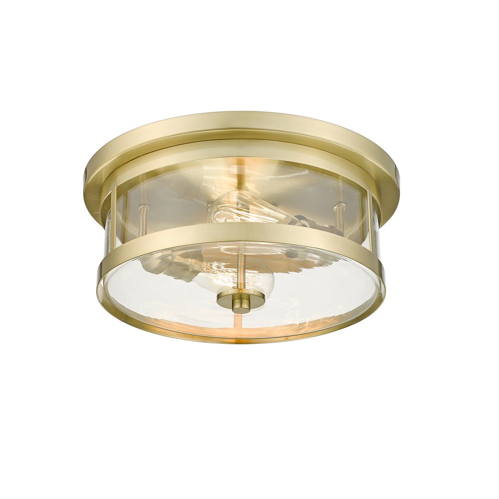 2-Light Gold Flush Mount With A Clear Glass Shade. Picture 2