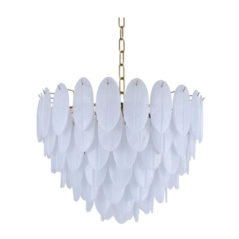 22-Light Brass Chandelier With Frosted Petal Glass. Picture 5