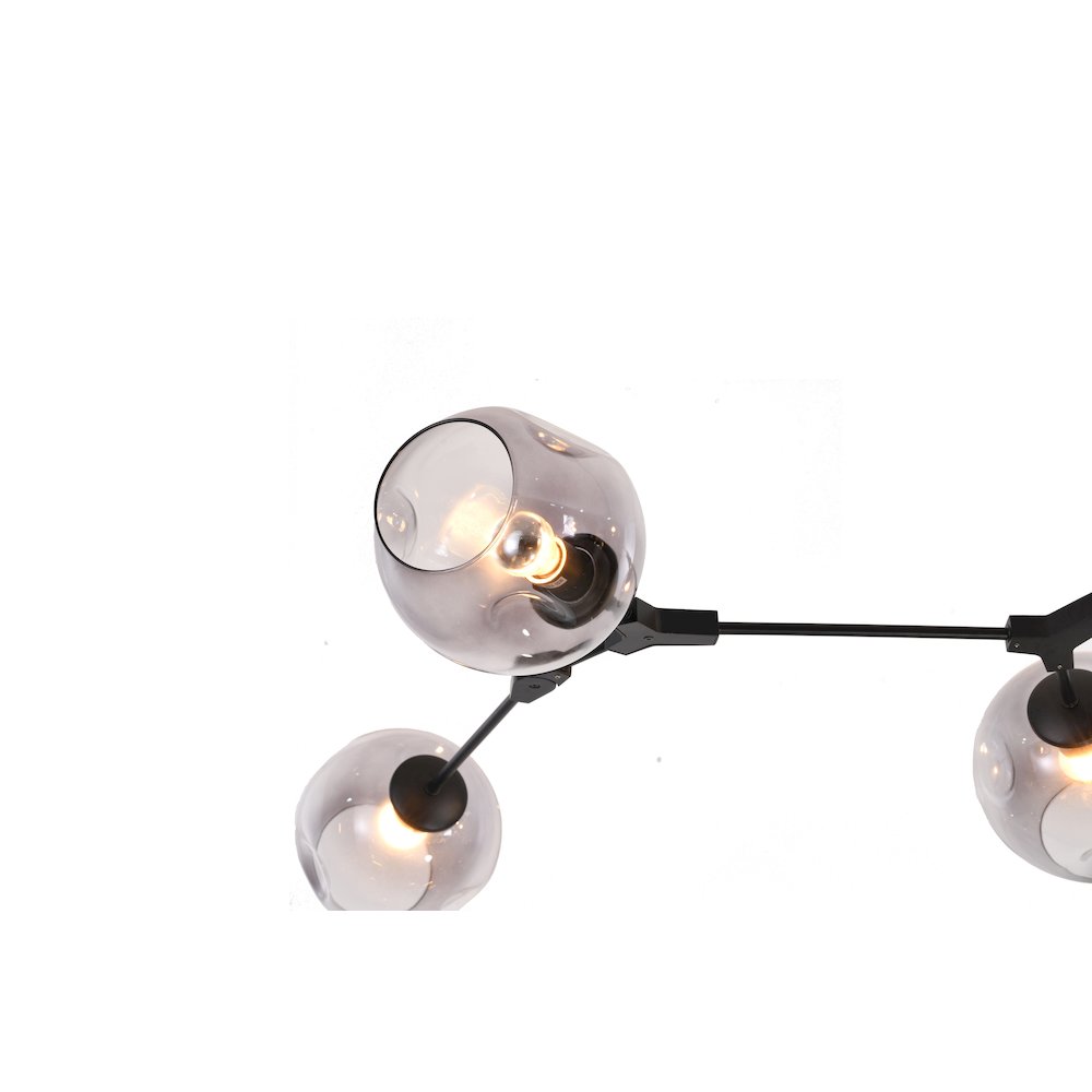 7-Light Black Metal Chandelier With Smoke Glass Shades. Picture 3