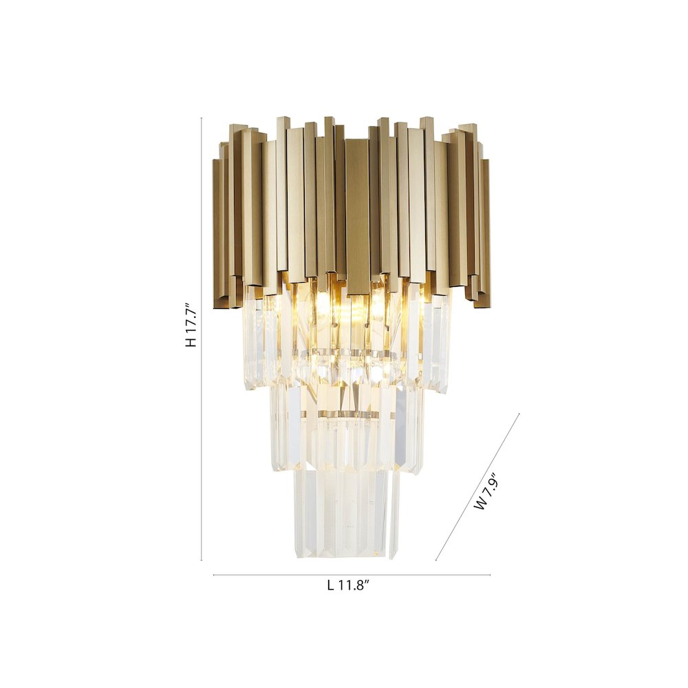 3-Light Brushed Gold Wall Sconce With Clear Hanging Crystals. Picture 6