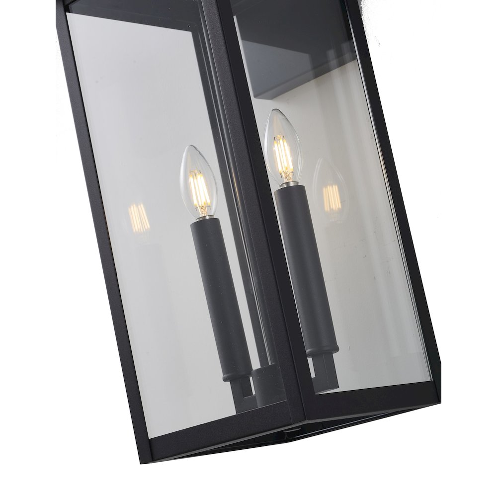 2-Light Matte Black Outdoor Wall Sconce With A Clear Glass Shade. Picture 3