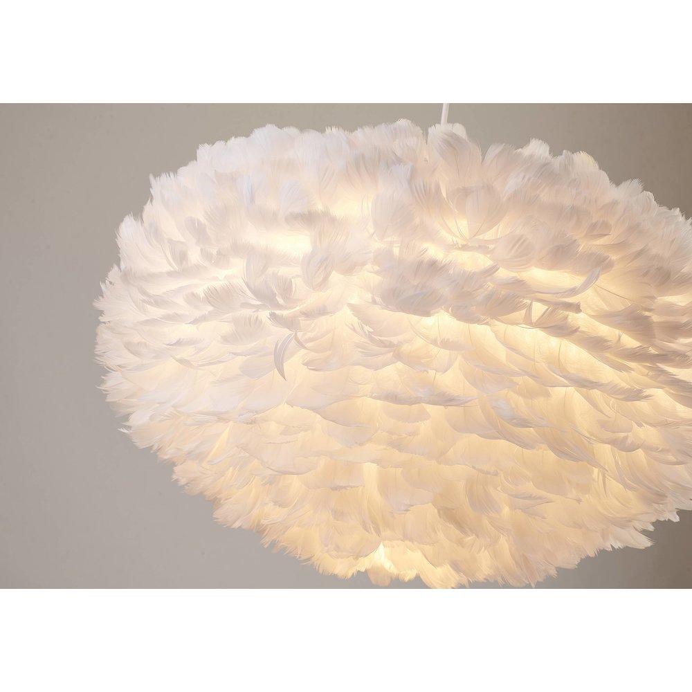 1-Light Light White Goose Fether Chandelier With A White Iron Frame. Picture 5