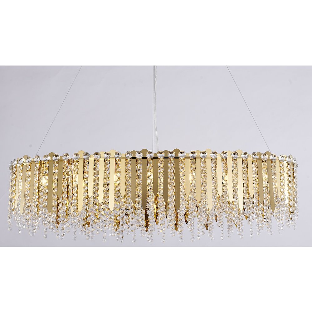 16-Light Gold Stainless Steel Chandelier With Clear Crystal Beads. Picture 2