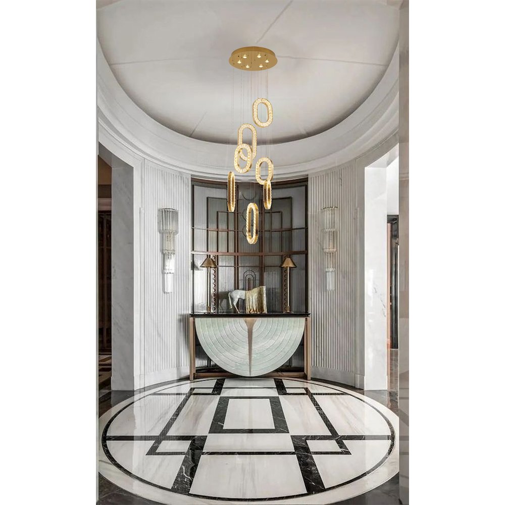 13-Light Gold LED Chandelier With Clear Crystal Pendants. Picture 7