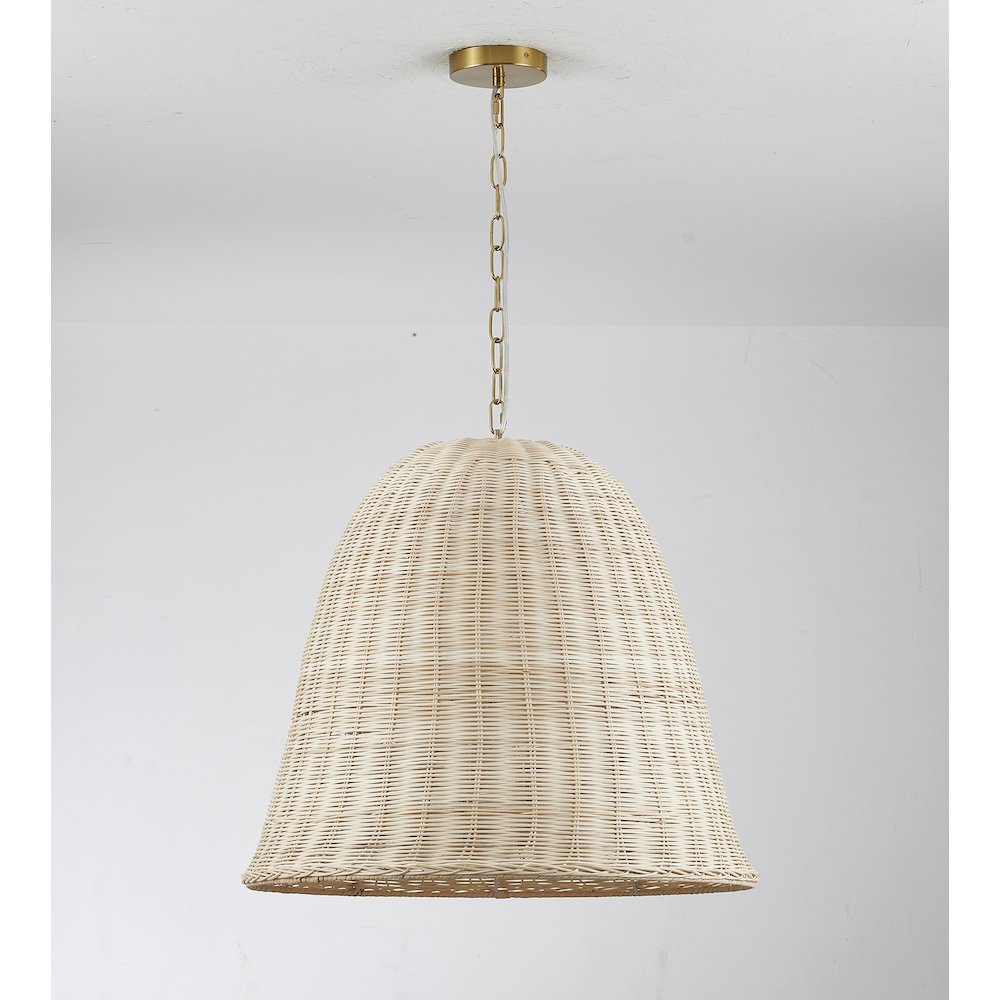 6-Light Brass Chandelier With A Natural White Wood Vine Basket Shade. Picture 2