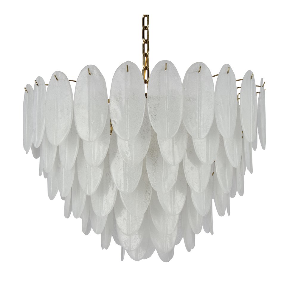22-Light Brass Chandelier With Frosted Petal Glass. Picture 2