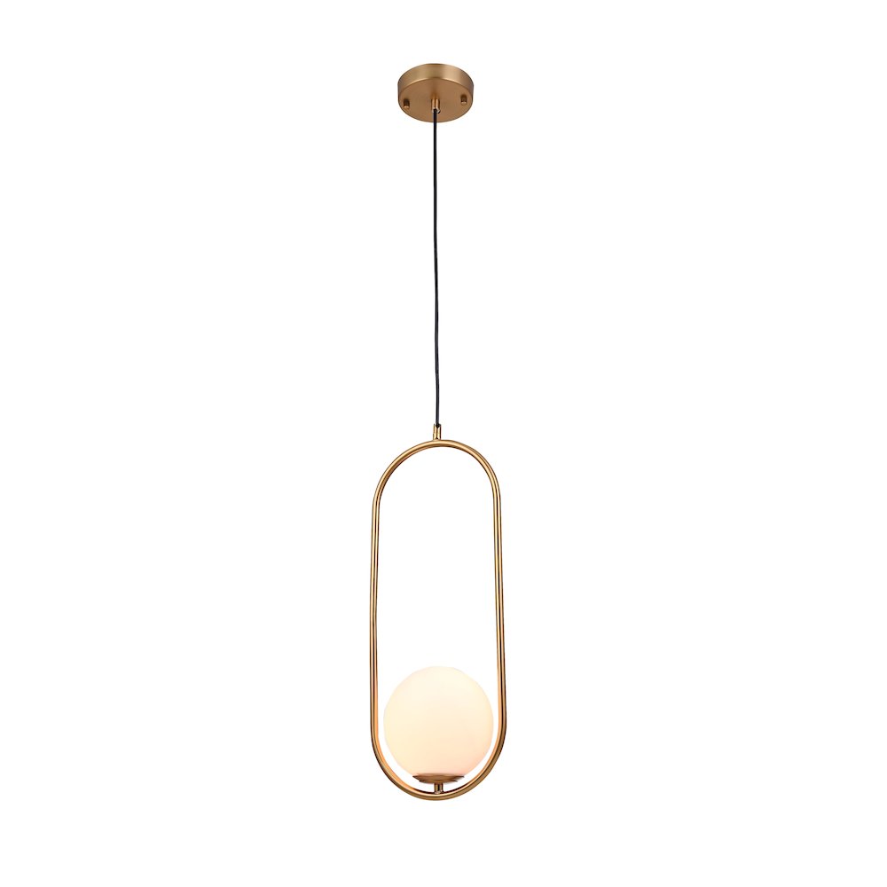 1-Light Gold Pendant With A Milk White Glass Shade. Picture 1