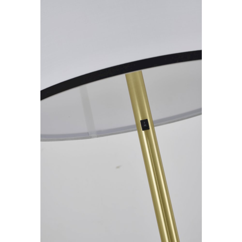 2-Light Black And Satin Brass Floor Lamp With A White Linen Shade. Picture 5