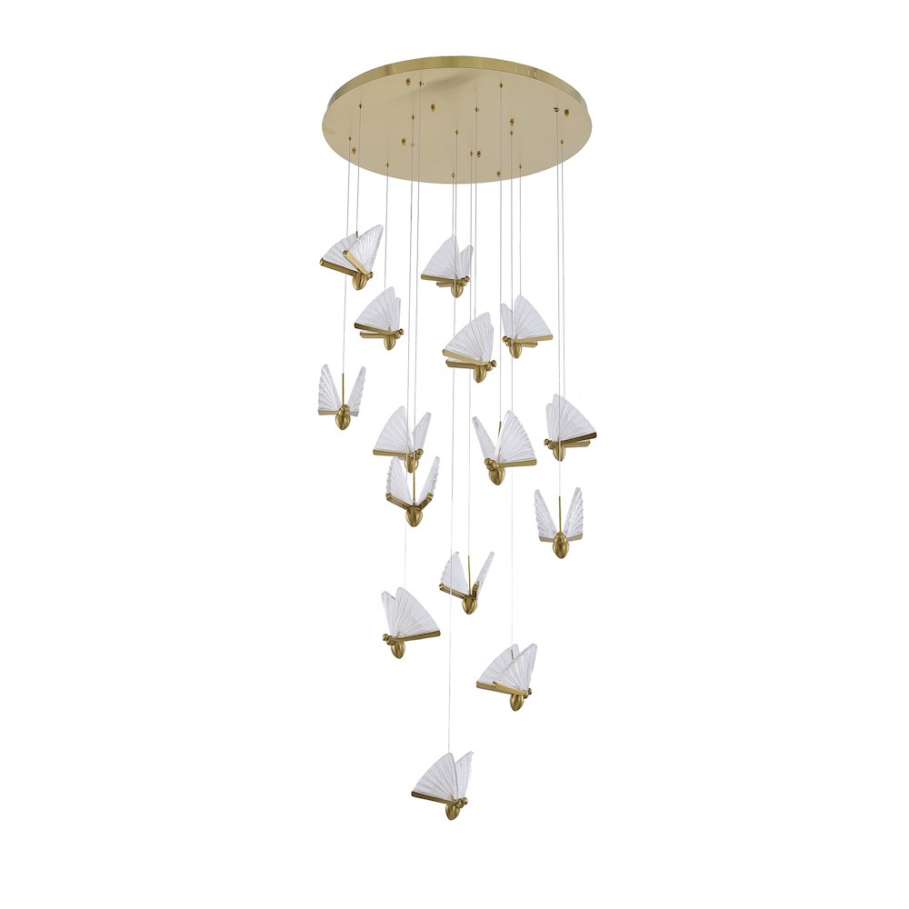 15-Light Stain Brass LED Chandelier With Butterfly Pendants. Picture 2