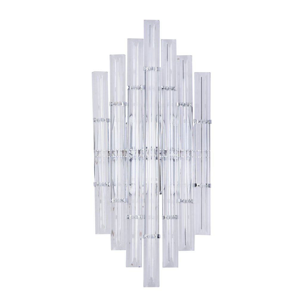 2-Light Chrome Metal Wall Sconce With Clear Rods. Picture 2
