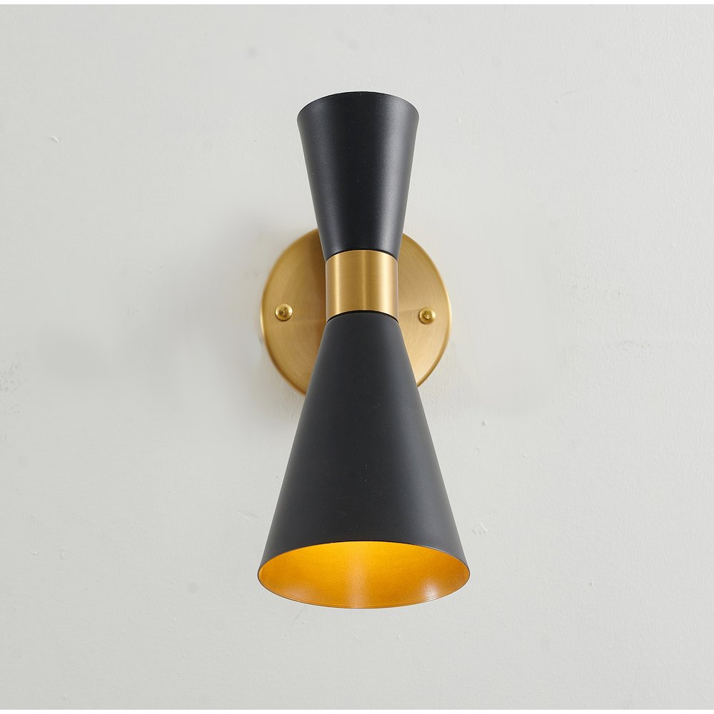 1-Light Gold And Black Wall Sconce With A Shade. Picture 3