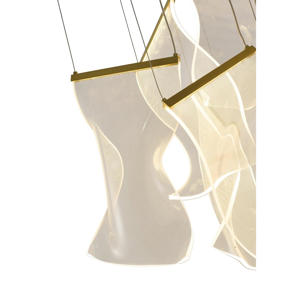 7-Light Brass Chandelier With Acrylic Crumbled Sheet Pendants. Picture 6