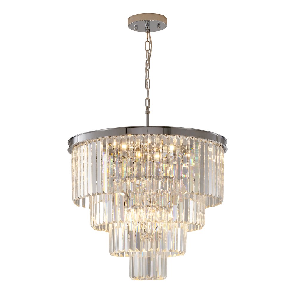 12-Light Chrome Chandelier With Clear Hanging Crystal. Picture 1