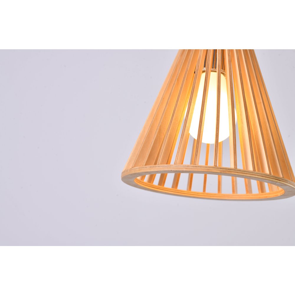 1-Light Natural Wood Single Pendant With A Black Fabric Cord. Picture 3