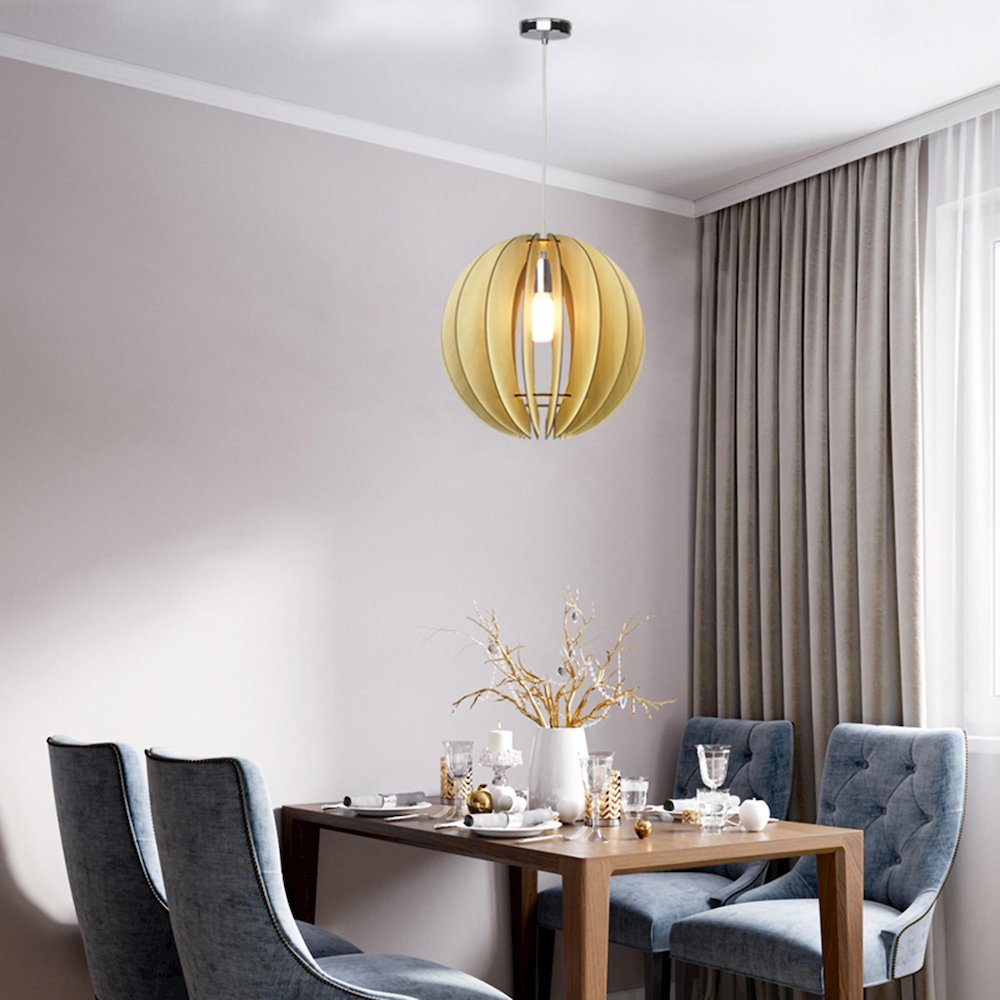 1-Light Natural Wood ORB Single Pendant light. Picture 2