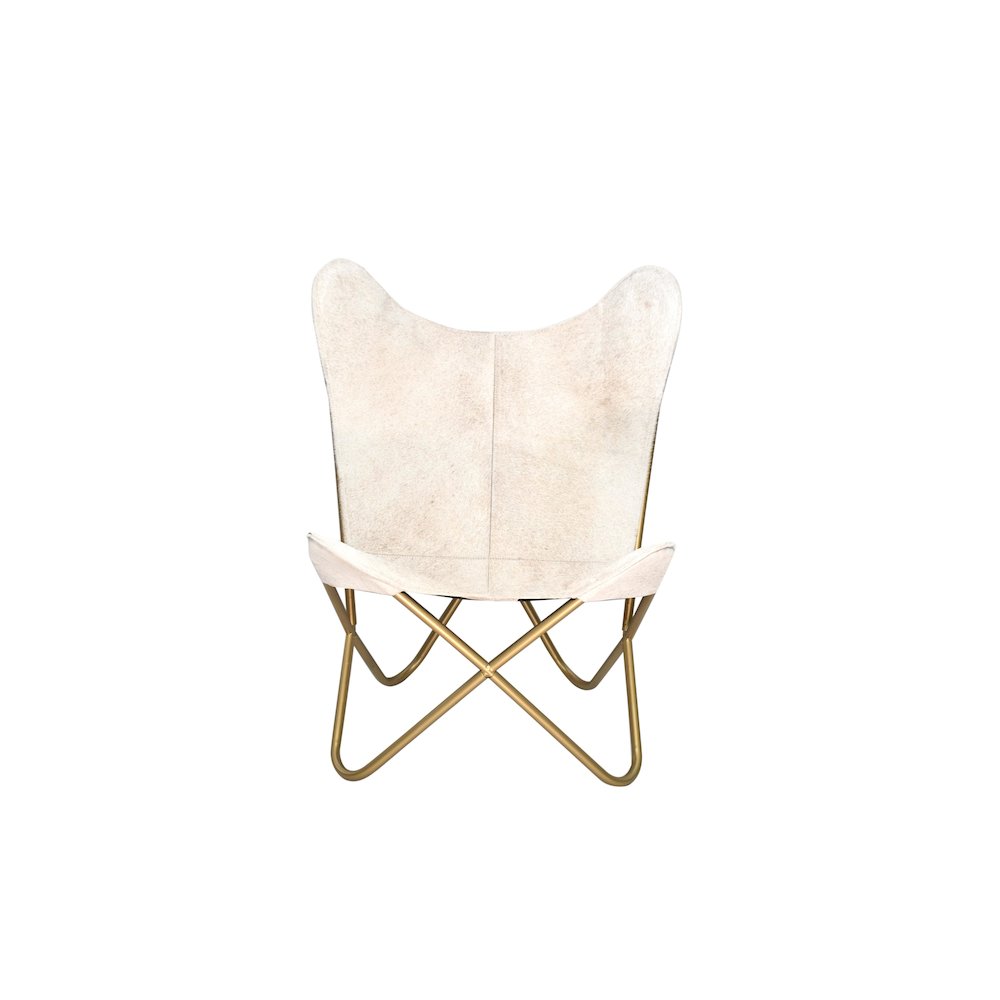 Gold Stainless Steel Chair With Grey And White Hairline Leather. Picture 2