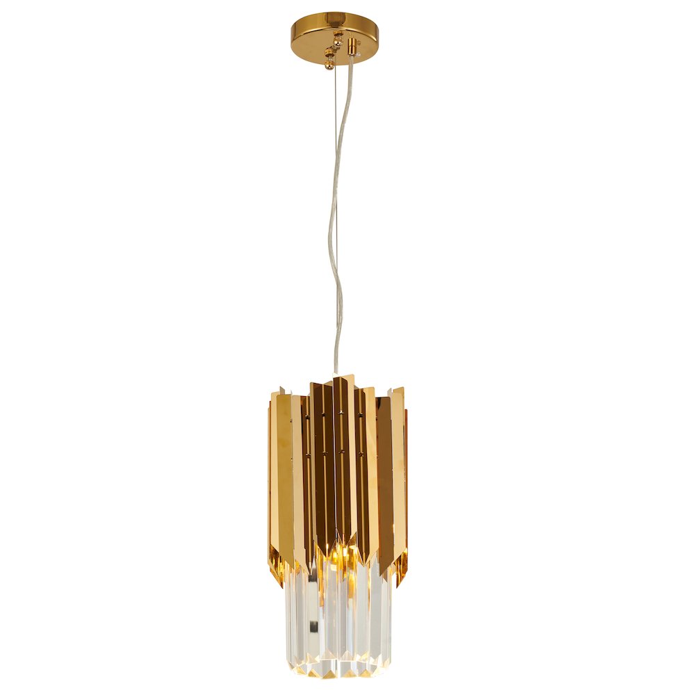 1-Light Gold Stainless Steel Pendant With Clear Crystals. Picture 1