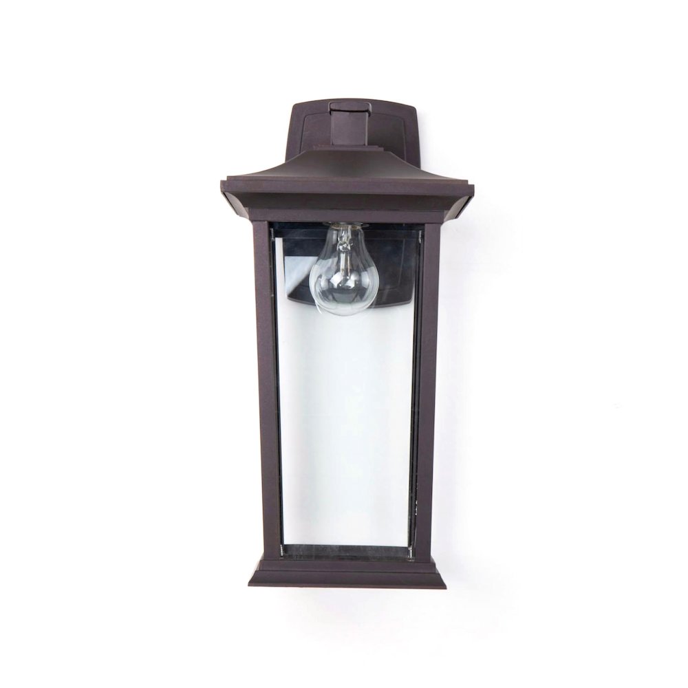 1-Light Bronze Metal Outdoor Wall Sconce With A Clear Glass Shade. Picture 2