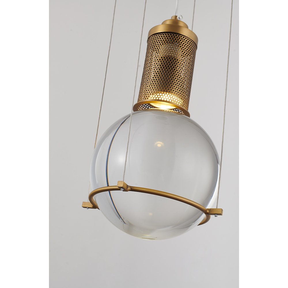 1-Light Antique Brass Metal Single Pendant With A Clear Crystal Ball. Picture 3