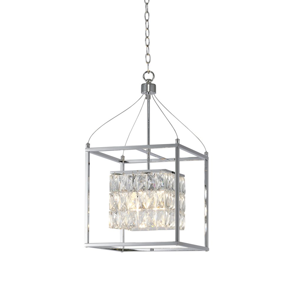 4-Light Chrome Cage Chandelier With Clear Crystals. Picture 1