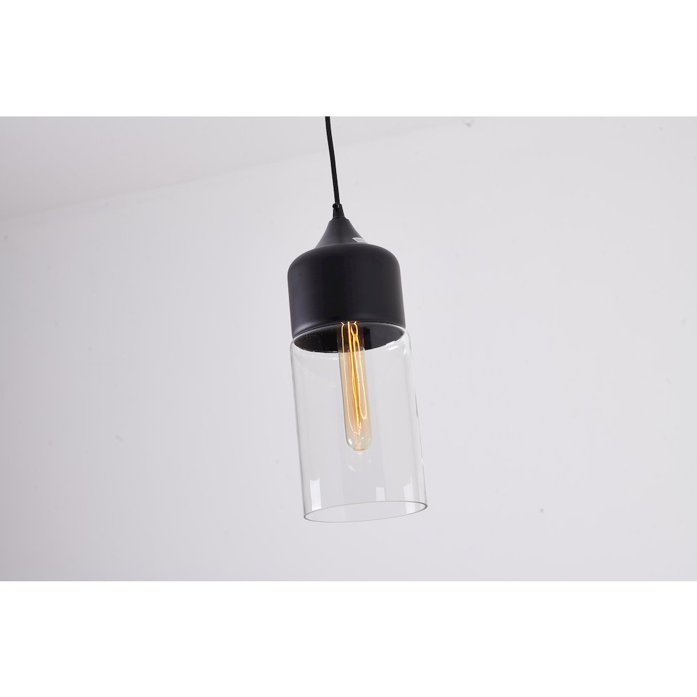1-Light Matte Black Single Pendant With A Clear Glass Shade. Picture 3