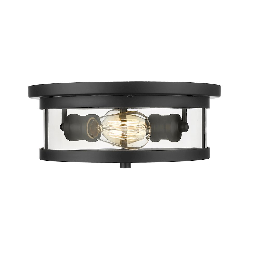 2-Light Black Flush Mount With A Clear Glass Shade. Picture 2