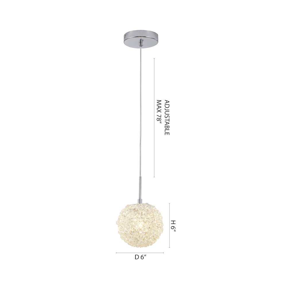 1-Light Chrome Steel Single Pendant With Clear Crystal Beaded Ball. Picture 7