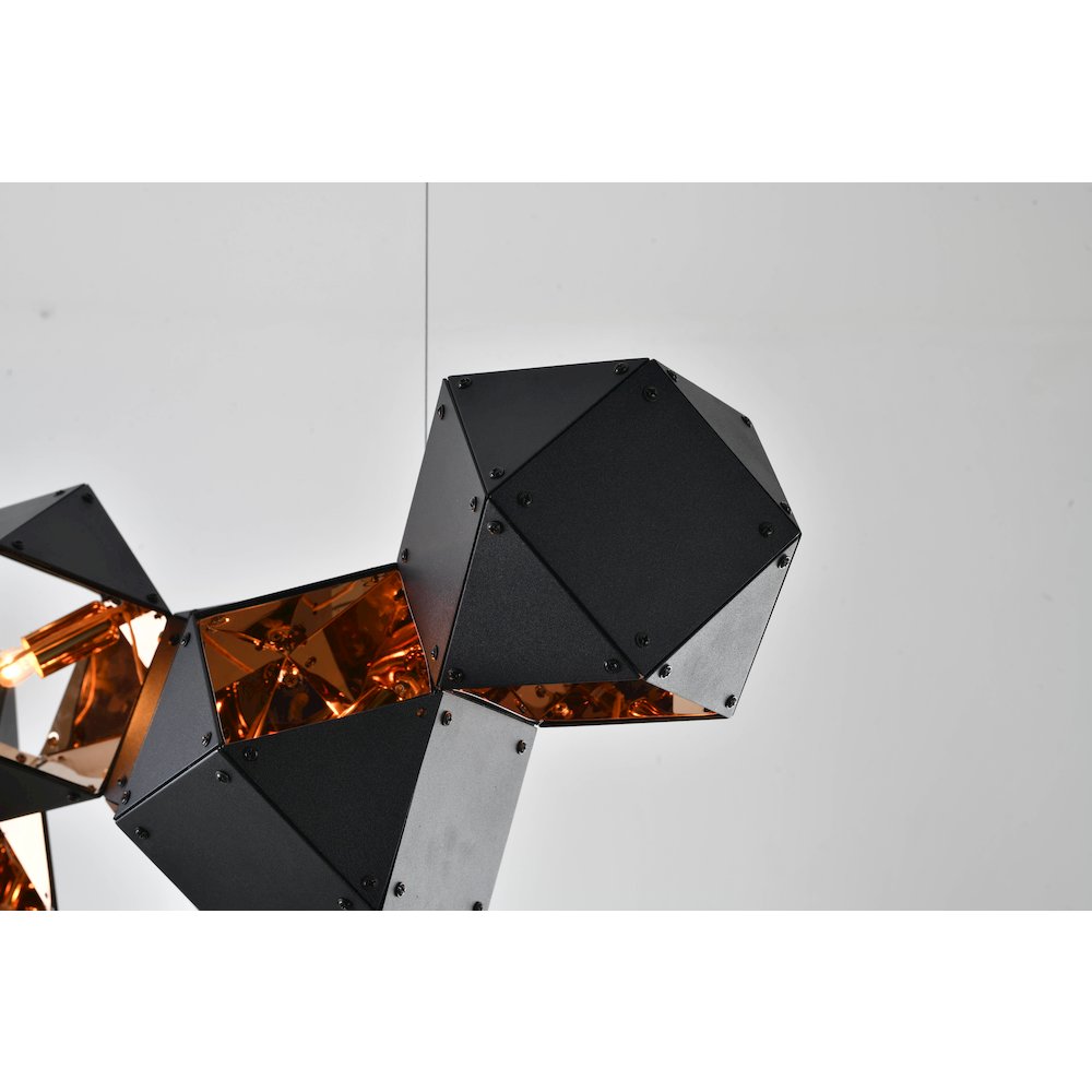 8-Light Black Block Chandelier With A Copper Interior. Picture 4