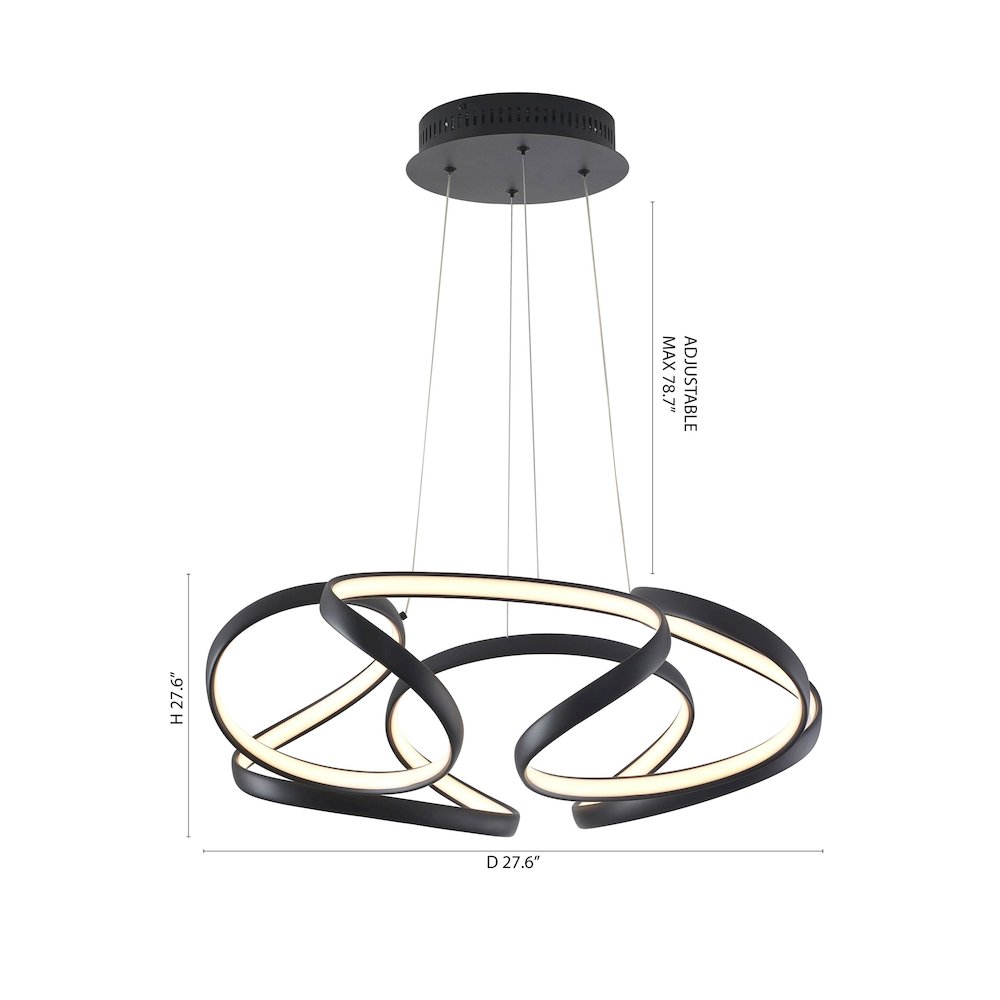 5-Light Matte Black LED Chandelier With White Acrylic Diffusers. Picture 8