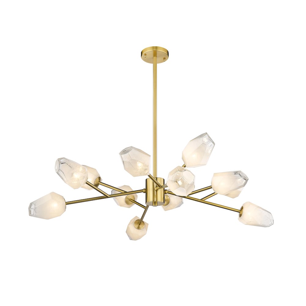 12-Light Gold Chandelier With White Glass Shades. Picture 2