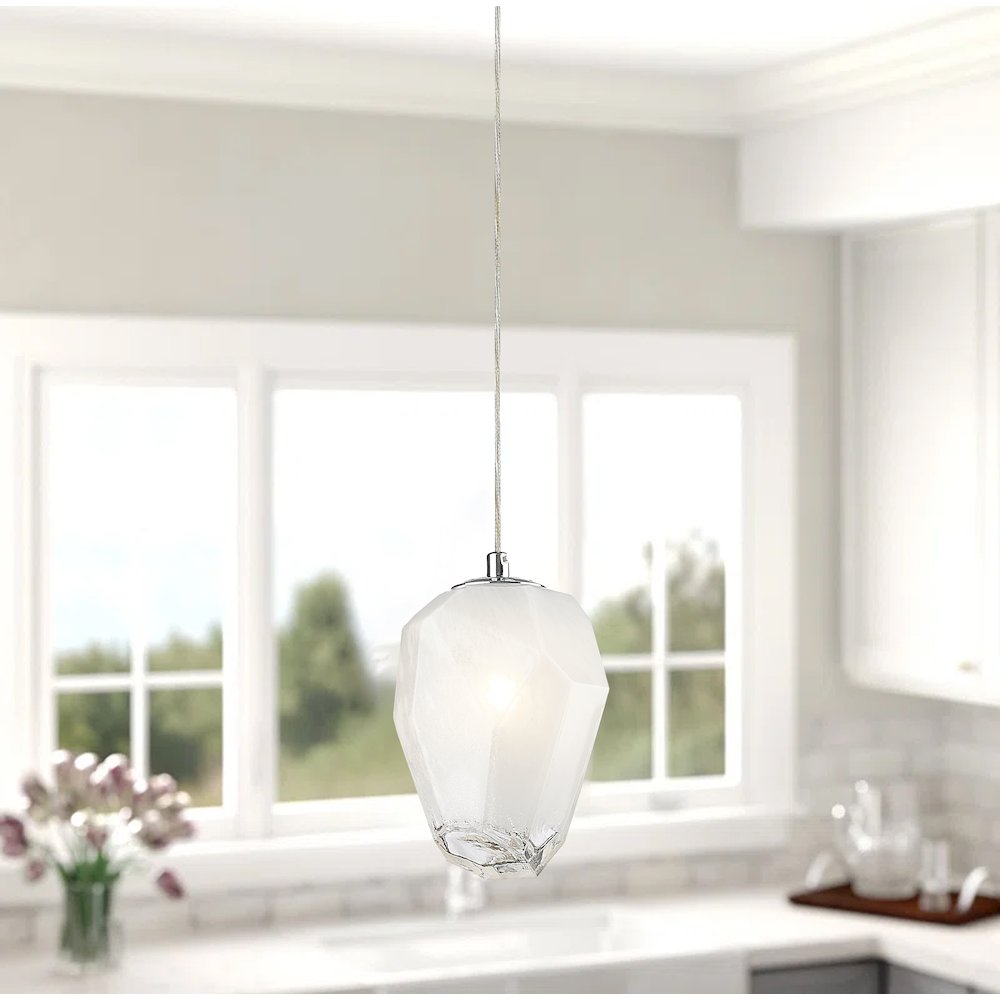 1-Light Chrome Pendant With A White Glass Shade. Picture 6