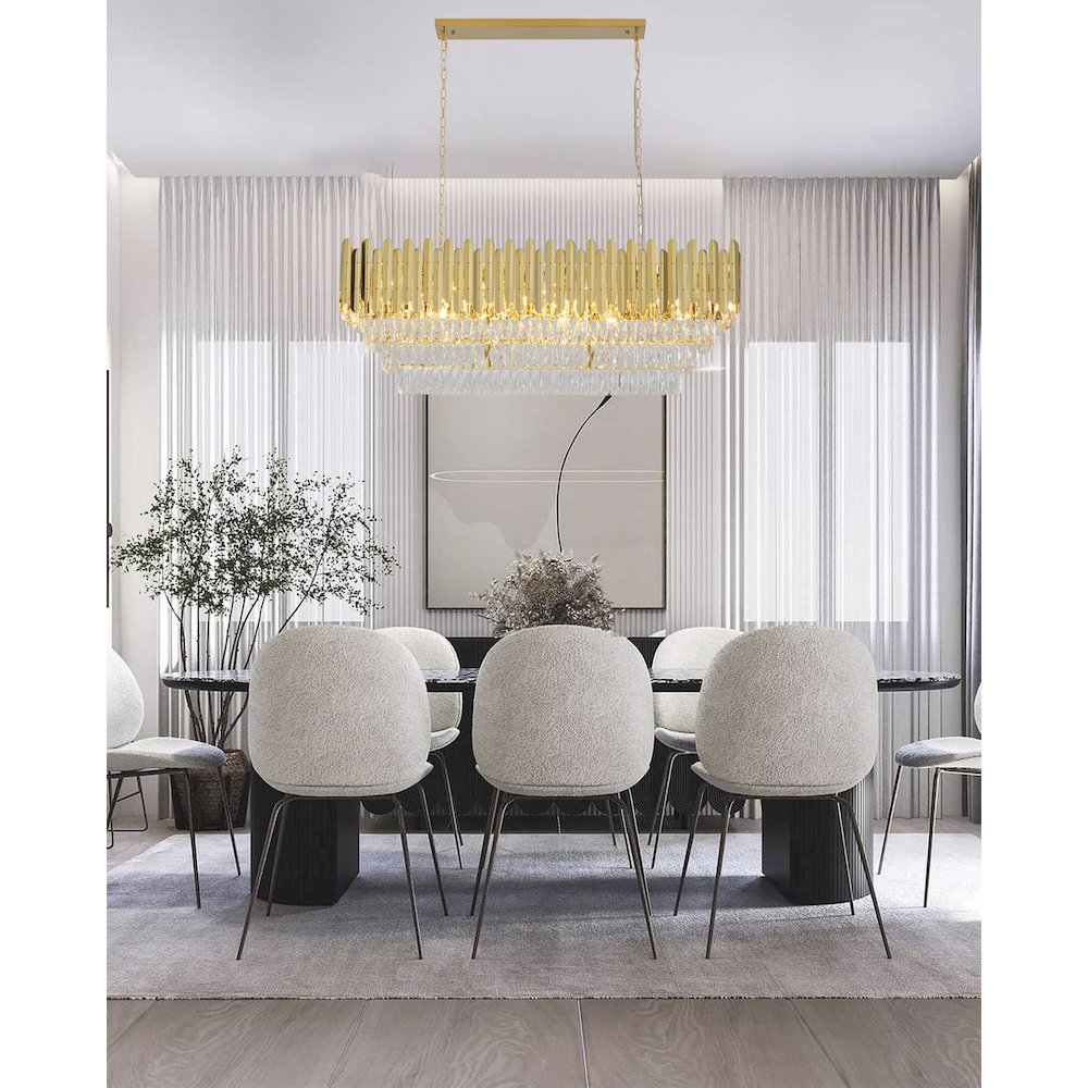 14-Light Gold Stainless Steel Chandelier With Clear Crystal Accents. Picture 10