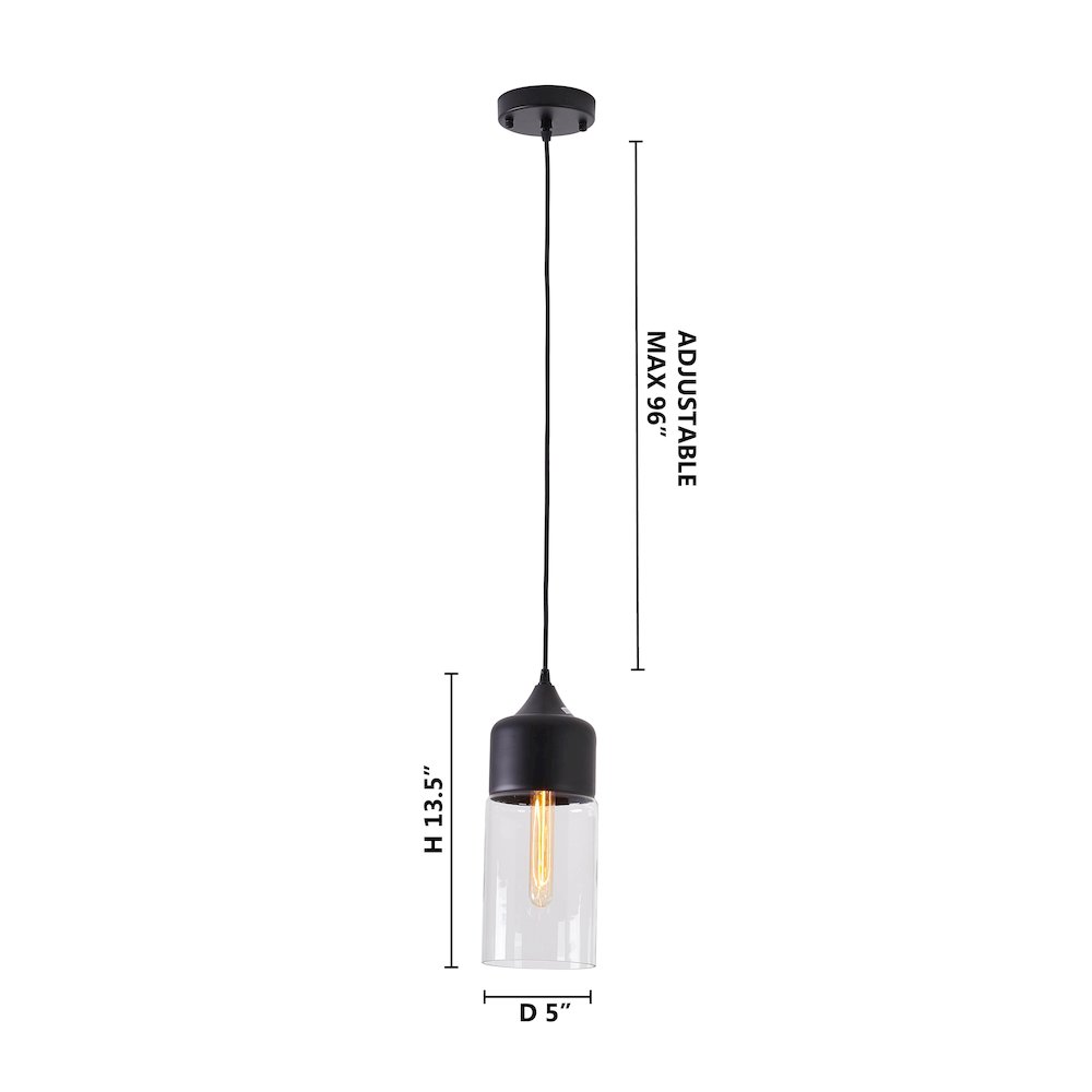 1-Light Matte Black Single Pendant With A Clear Glass Shade. Picture 5