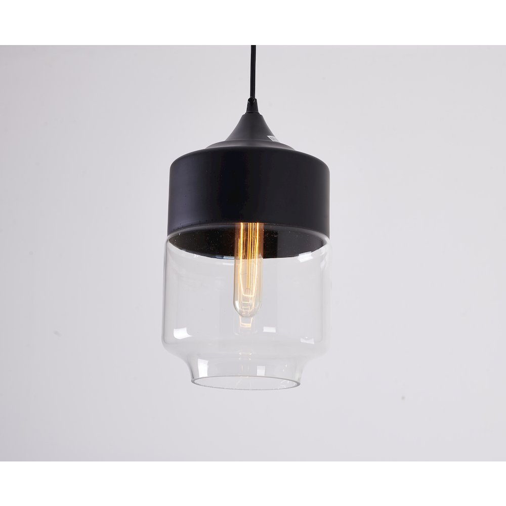 1-Light Matte Black Single Pendant With A Clear Glass Shade. Picture 3