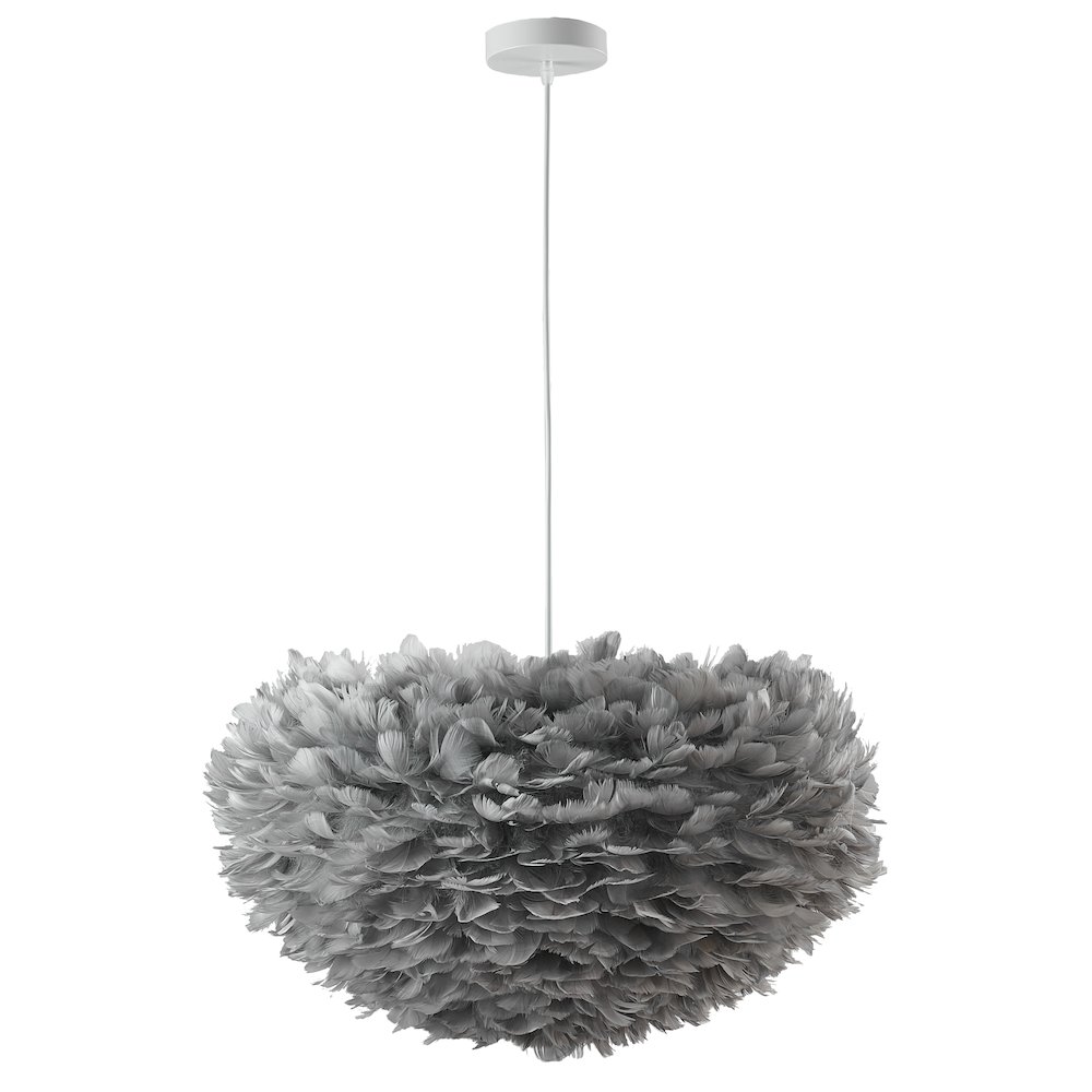 1-Light Light Grey Goose Fether Chandelier With A White Iron Frame. Picture 2
