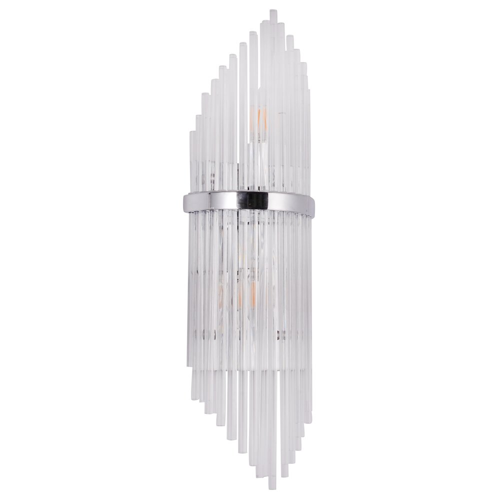 2-Light Chrome Metal Wall Sconce With Clear Glass Rods. Picture 2