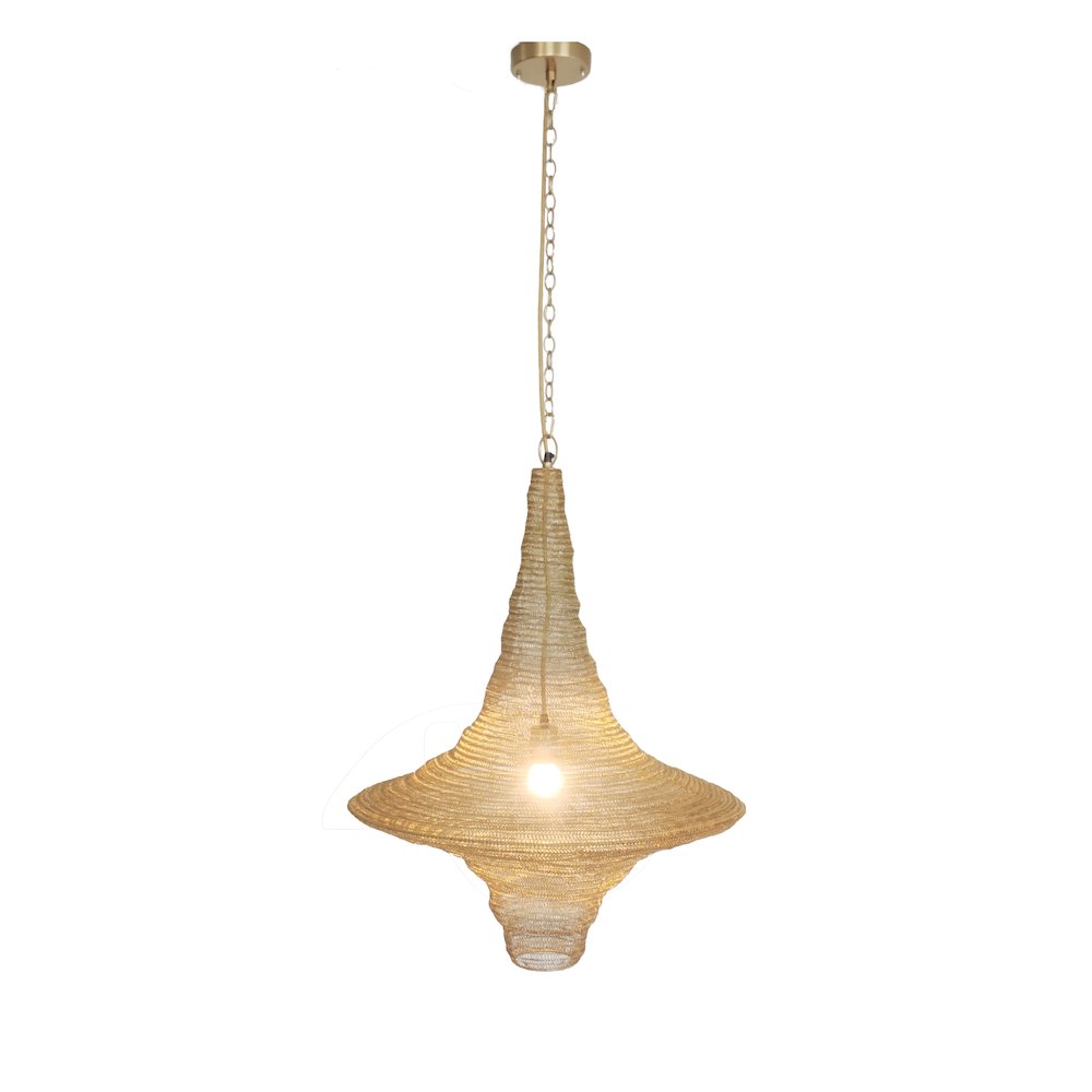 1-Light Gold Pendant With A Chain Basket Shade. Picture 1