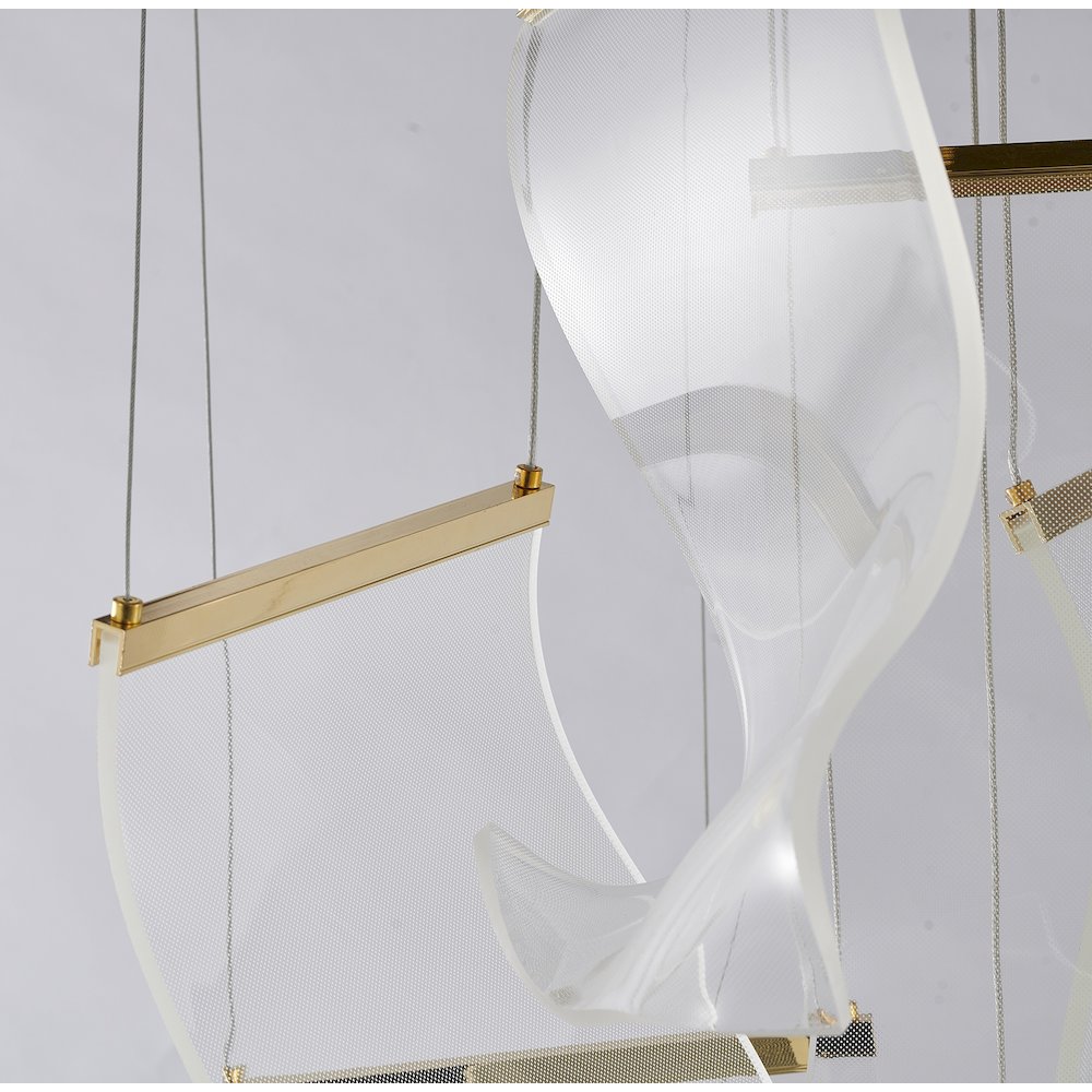 6-Light Gold LED Chandelier With Acrylic Pendants. Picture 4