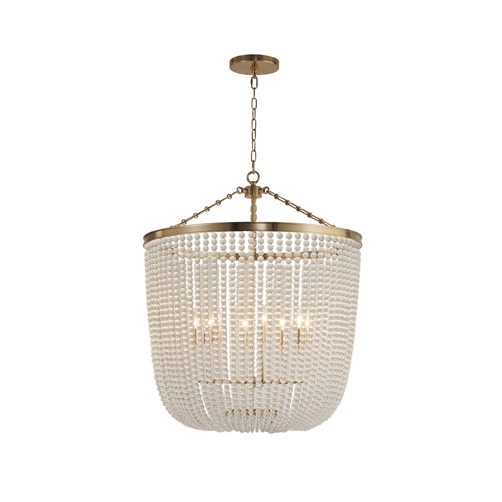 8-Light Gold Chandelier With Clear Beaded hanging Glass. Picture 1