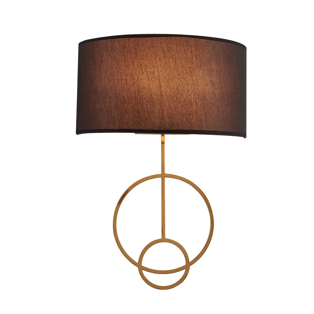 1-Light Satin Brass Metal Wall Sconce With A Fabric Black Shade. Picture 1