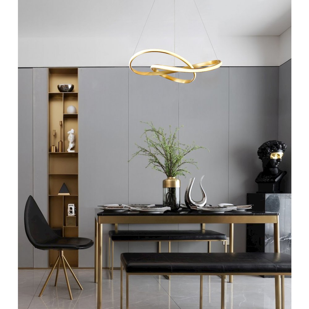 3-Light Dimmable Gold LED Chandelier With White Acrylic Diffusers. Picture 4